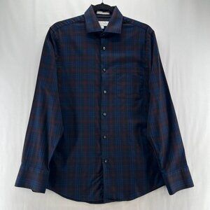 John W. Nordstrom Button Up Shirt Mens Sz S Long Sleeve Cotton Plaid Blue Purple